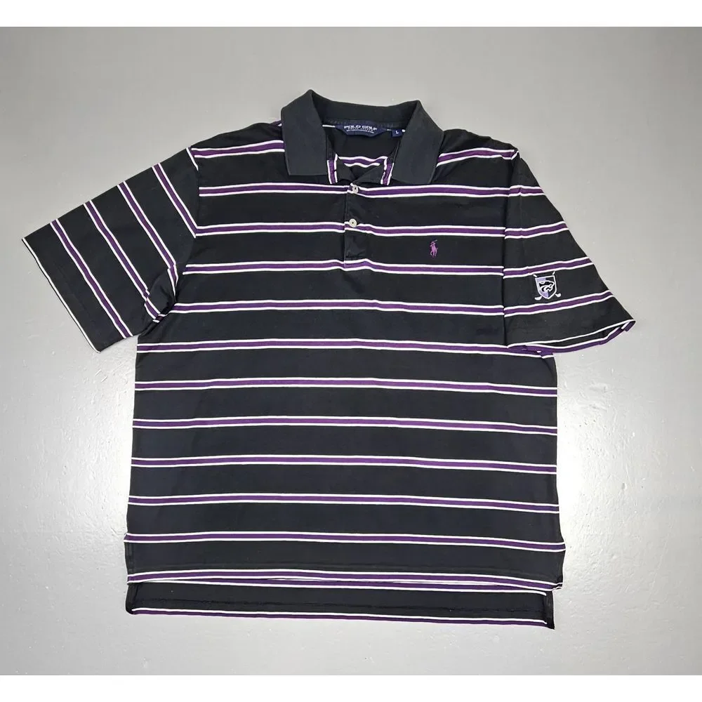Polo Golf Ralph Lauren Kansas State Wildcats Polo Shirt Mens Large Black Striped